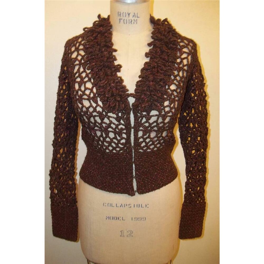 Telluride Clothing Co. Brown & Pink Rosecliff Open Knit Cardigan Sweater S NWT